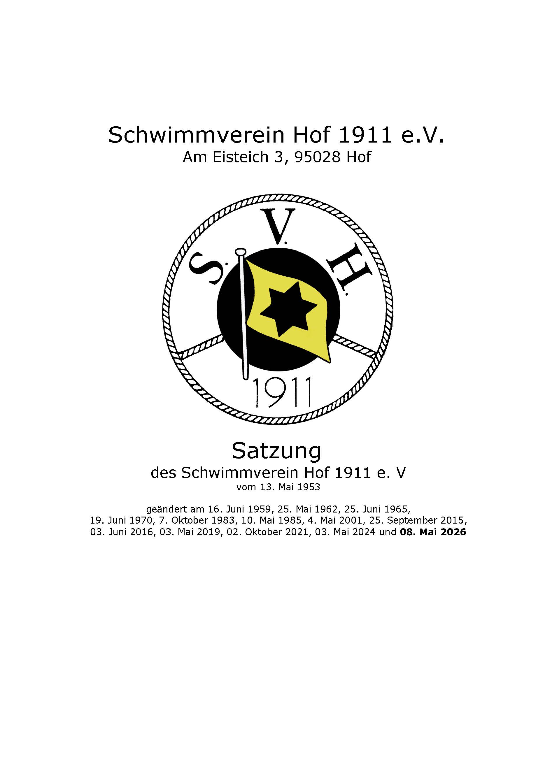 Satzung des Schwimmverein Hof 1911 e. V.